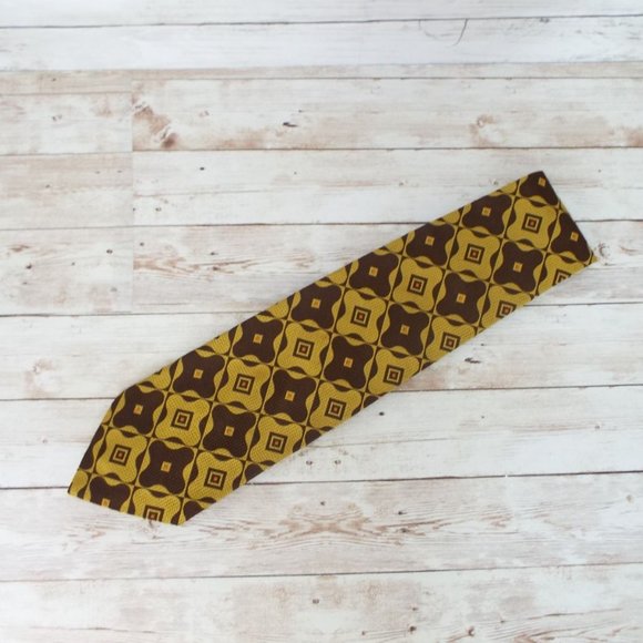 Vintage Forte Brown and Gold Geometric Floral Tie - Picture 8 of 8